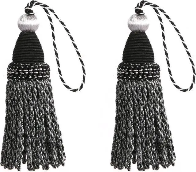Main image of 2 Pack Tassels with Loops, DIY Decorative Tassel, Mix Black | Twisted Tassel, Key Tassel for Antique Keys, Door Knobs and Furniture