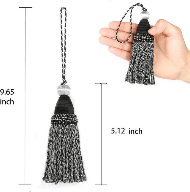 Alt view image 2 of 3 - 2 Pack Tassels with Loops, DIY Decorative Tassel, Mix Black | Twisted Tassel, Key Tassel for Antique Keys, Door Knobs and Furniture