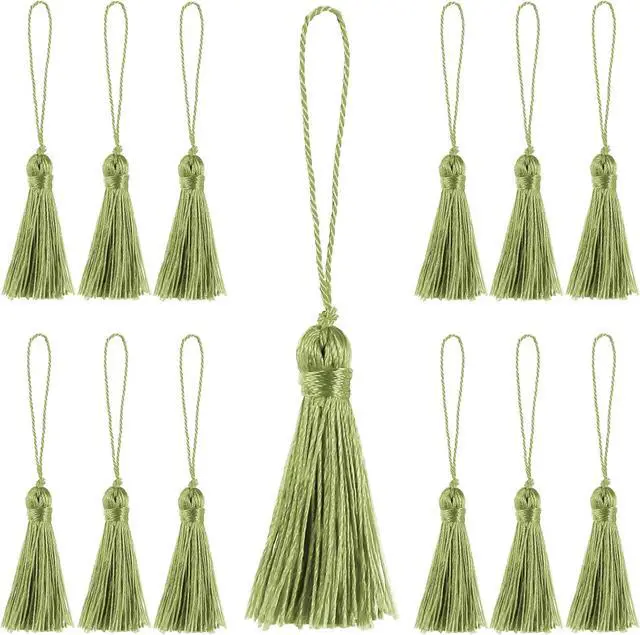 Main image of 48Pcs Mini Bookmark Tassels Handmade Keychain Silky Tassel | (Light Green)3.75inch Tassel, Silky Floss Craft Tassel for Jewelry Making,Tags,DIY Accessory