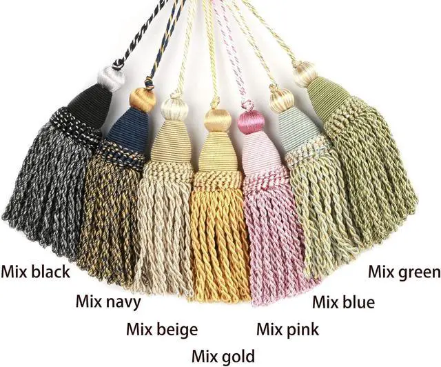 Alt view image 3 of 3 - 2 Pack Tassels with Loops, DIY Decorative Tassel, Mix Black | Twisted Tassel, Key Tassel for Antique Keys, Door Knobs and Furniture