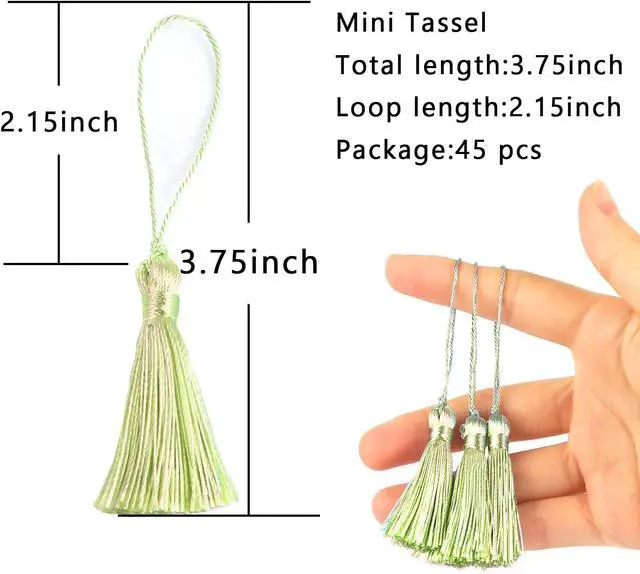 Alt view image 2 of 3 - 48Pcs Mini Bookmark Tassels Handmade Keychain Silky Tassel | (Light Green)3.75inch Tassel, Silky Floss Craft Tassel for Jewelry Making,Tags,DIY Accessory