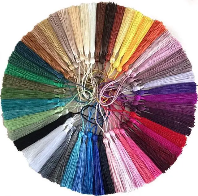 Main image of VEYLIN 100Pcs 13cm/5 inch Small Craft Tassels, Handmade Mini Silky Bookmark Tassel with Loop for Jewelry Making