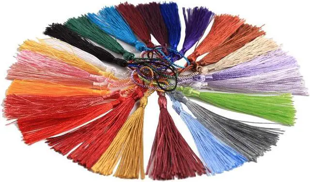 Alt view image 2 of 6 - VEYLIN 100Pcs 13cm/5 inch Small Craft Tassels, Handmade Mini Silky Bookmark Tassel with Loop for Jewelry Making