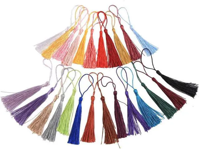 Alt view image 3 of 6 - VEYLIN 100Pcs 13cm/5 inch Small Craft Tassels, Handmade Mini Silky Bookmark Tassel with Loop for Jewelry Making