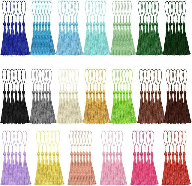Main image of NACHLYNN 120 Pcs Bookmark Tassels Bulk 13cm/5 Inch Silky Handmade Soft Craft Mini Tassels for Jewelry Keychain Making with Loops for Dress Decoration DIY Craft Accessory (20 Colors)