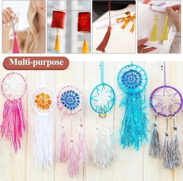 Alt view image 5 of 6 - NACHLYNN 120 Pcs Bookmark Tassels Bulk 13cm/5 Inch Silky Handmade Soft Craft Mini Tassels for Jewelry Keychain Making with Loops for Dress Decoration DIY Craft Accessory (20 Colors)