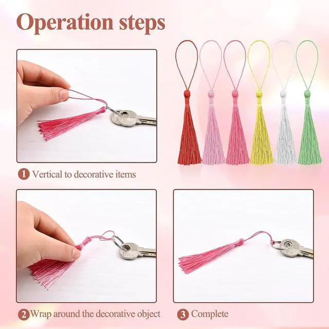 Alt view image 6 of 6 - NACHLYNN 120 Pcs Bookmark Tassels Bulk 13cm/5 Inch Silky Handmade Soft Craft Mini Tassels for Jewelry Keychain Making with Loops for Dress Decoration DIY Craft Accessory (20 Colors)