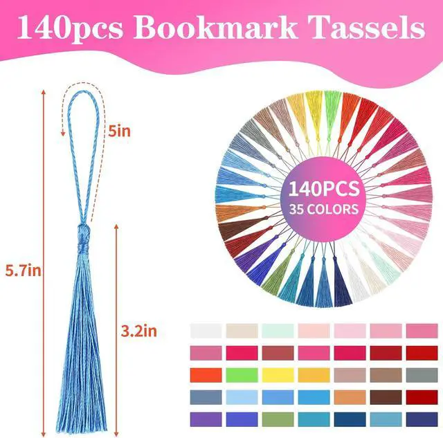 Alt view image 2 of 6 - Tassels, 140pcs Bookmark Tassels, 13cm/5 Inch Tassels for Crafts | Tassels in Assorted Colors,Bookmark Tassels Bulk with Loops for Keychain Making, DIY Projects (35 Colors, 4 Pcs Each)