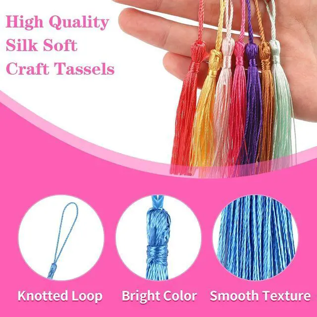 Alt view image 3 of 6 - Tassels, 140pcs Bookmark Tassels, 13cm/5 Inch Tassels for Crafts | Tassels in Assorted Colors,Bookmark Tassels Bulk with Loops for Keychain Making, DIY Projects (35 Colors, 4 Pcs Each)