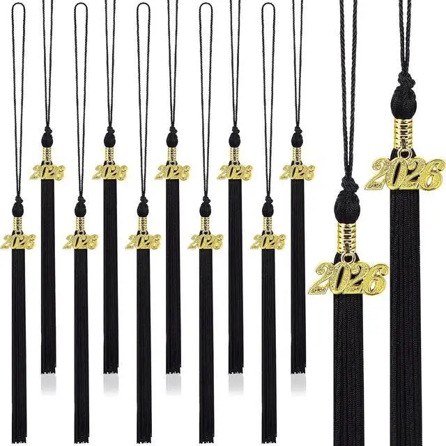 Main image of JULMELON 20Pcs Graduation Tassels for Cap with 2026 Gold Charm for Ceremony | Black Tassels, Students and Faculty, Academic Tassels for Graduation Cap, Gift for Class of 2026 Grads