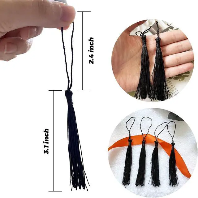Alt view image 2 of 6 - MUXGOA 150 Pcs Bookmark Tassels for Crafts,Key Chain Mini Tassels for Jewelry Making & Graduation Book Marks(Black)