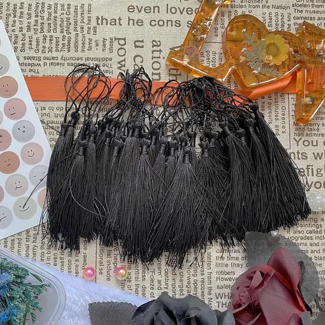 Alt view image 3 of 6 - MUXGOA 150 Pcs Bookmark Tassels for Crafts,Key Chain Mini Tassels for Jewelry Making & Graduation Book Marks(Black)