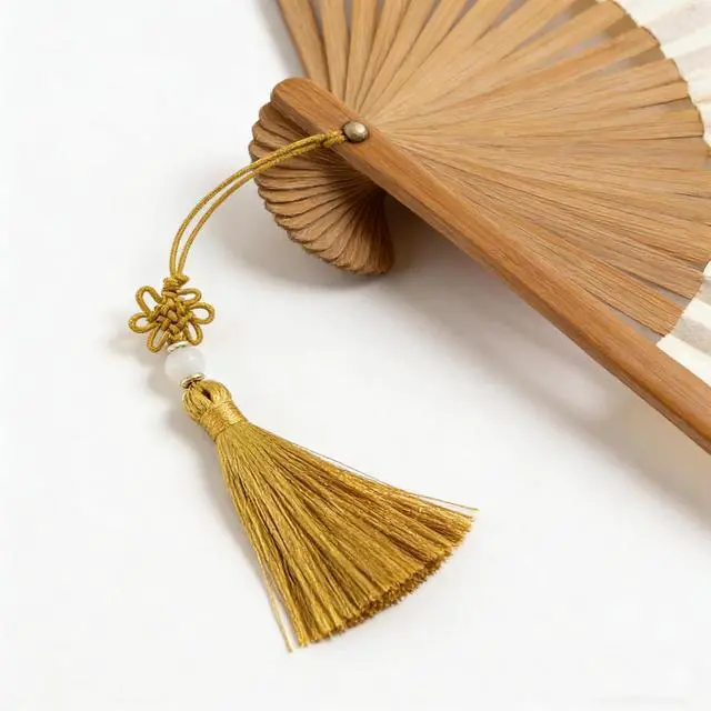 Alt view image 7 of 7 - Dnyta Craft Tassels with Hanging Loops Decorative Chinese Knot Mini Tassels | 5 Pcs Nylon Ice Silk Tassel for DIY Jewelry Making, Door and Car Handing Decoration, Handicrafts (Gold)