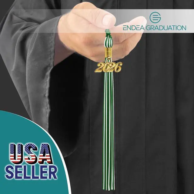 Alt view image 2 of 6 - Endea Graduation Mixed Double Color Tassel with Gold Date Drop (Green/White, 2026)