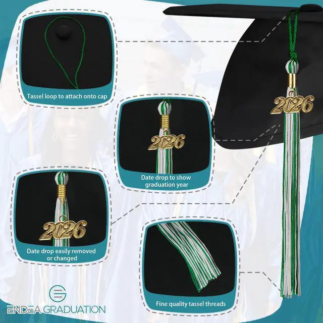 Alt view image 3 of 6 - Endea Graduation Mixed Double Color Tassel with Gold Date Drop (Green/White, 2026)