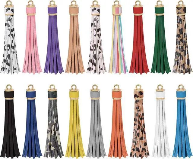 Main image of HOVEOX 18 Pcs Leather Tassel Keychain Tassels Crafts Handbags(Mixed Color) | 3.9 Inch, Faux Leather, Multicolor, Bulk Tassels for Keychain Making, Crafts, Handbags and Jewelry DIY