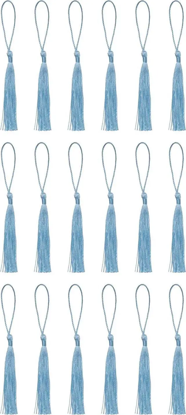 Main image of 50 Pcs Tassel Silky Soft Mini Floss Handmade Crafts Tassels (Light Blue) | Tassels with Loop for Bookmark Jewelry Making Keychain Souvenir DIY Project Graduation Supplies Chinese Knot Keychain