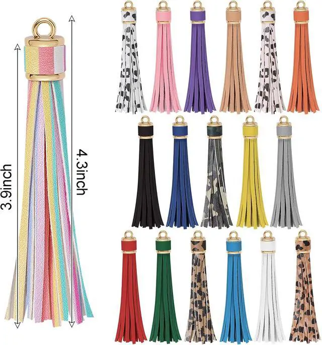 Alt view image 2 of 6 - HOVEOX 18 Pcs Leather Tassel Keychain Tassels Crafts Handbags(Mixed Color) | 3.9 Inch, Faux Leather, Multicolor, Bulk Tassels for Keychain Making, Crafts, Handbags and Jewelry DIY