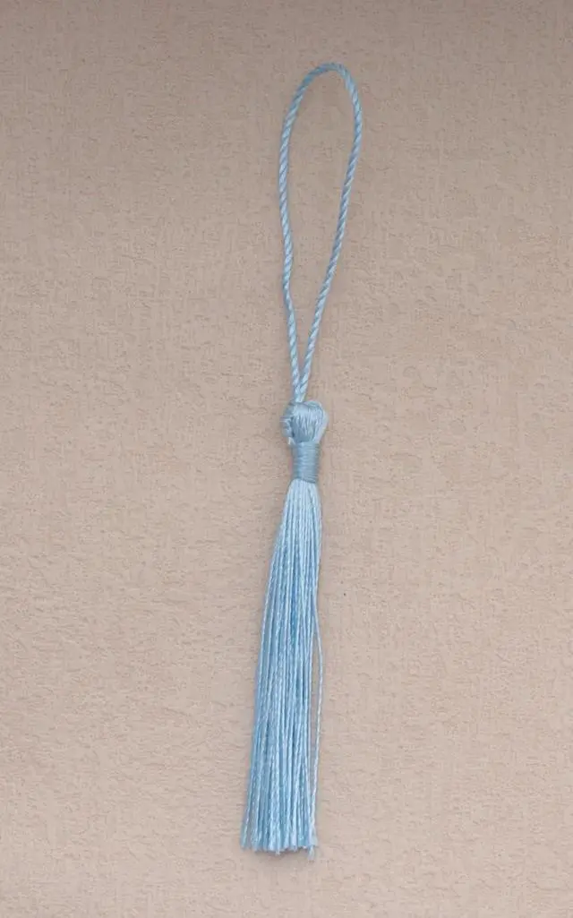 Alt view image 2 of 6 - 50 Pcs Tassel Silky Soft Mini Floss Handmade Crafts Tassels (Light Blue) | Tassels with Loop for Bookmark Jewelry Making Keychain Souvenir DIY Project Graduation Supplies Chinese Knot Keychain