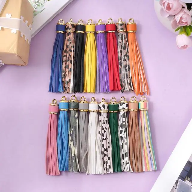 Alt view image 6 of 6 - HOVEOX 18 Pcs Leather Tassel Keychain Tassels Crafts Handbags(Mixed Color) | 3.9 Inch, Faux Leather, Multicolor, Bulk Tassels for Keychain Making, Crafts, Handbags and Jewelry DIY