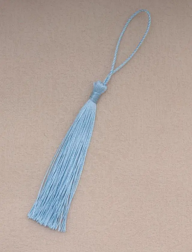 Alt view image 5 of 6 - 50 Pcs Tassel Silky Soft Mini Floss Handmade Crafts Tassels (Light Blue) | Tassels with Loop for Bookmark Jewelry Making Keychain Souvenir DIY Project Graduation Supplies Chinese Knot Keychain