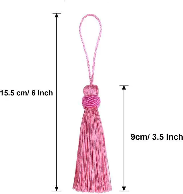 Alt view image 2 of 6 - 8 Pack 9.5 Inch Twisted Key Tassel with Loops, Pink | Handmade Twisted Key Tassels for Antique Furniture, DIY Craft Accessories, Home Decoration