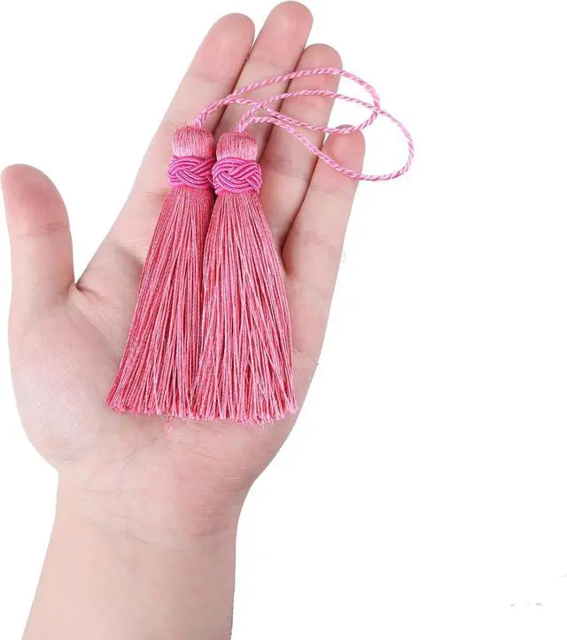 Alt view image 3 of 6 - 8 Pack 9.5 Inch Twisted Key Tassel with Loops, Pink | Handmade Twisted Key Tassels for Antique Furniture, DIY Craft Accessories, Home Decoration