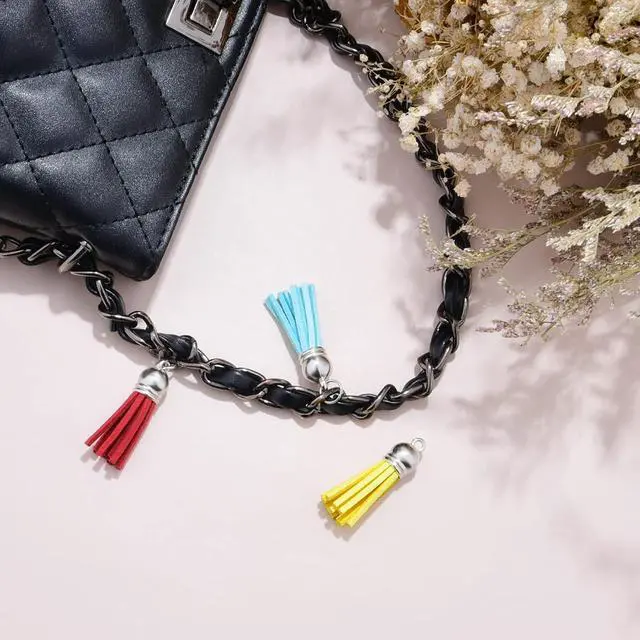 Alt view image 5 of 6 - Happer 60 Pieces Leather Tassel Bulk for Keychain Key Rings and Jewelry Making, 20 Colors
