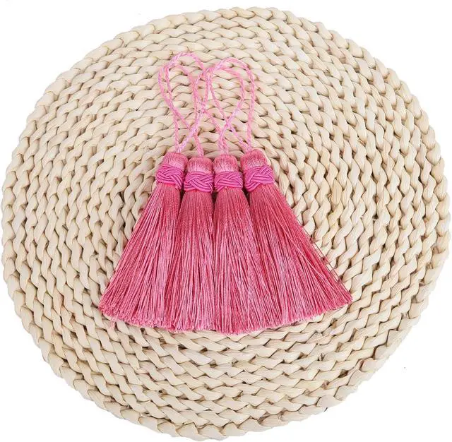 Alt view image 4 of 6 - 8 Pack 9.5 Inch Twisted Key Tassel with Loops, Pink | Handmade Twisted Key Tassels for Antique Furniture, DIY Craft Accessories, Home Decoration