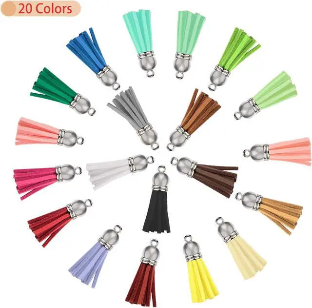 Alt view image 2 of 6 - Happer 60 Pieces Leather Tassel Bulk for Keychain Key Rings and Jewelry Making, 20 Colors