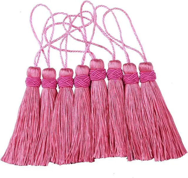 Alt view image 5 of 6 - 8 Pack 9.5 Inch Twisted Key Tassel with Loops, Pink | Handmade Twisted Key Tassels for Antique Furniture, DIY Craft Accessories, Home Decoration