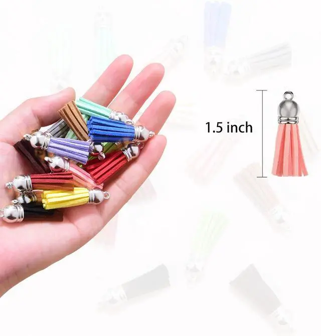 Alt view image 3 of 6 - Happer 60 Pieces Leather Tassel Bulk for Keychain Key Rings and Jewelry Making, 20 Colors
