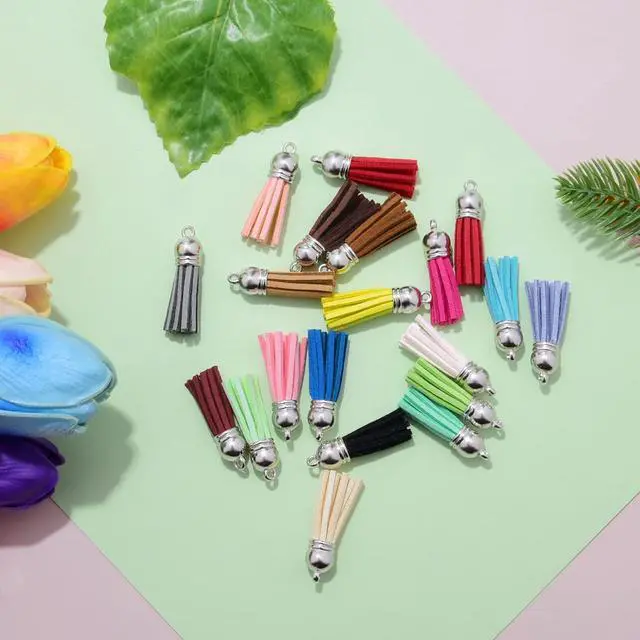 Alt view image 4 of 6 - Happer 60 Pieces Leather Tassel Bulk for Keychain Key Rings and Jewelry Making, 20 Colors