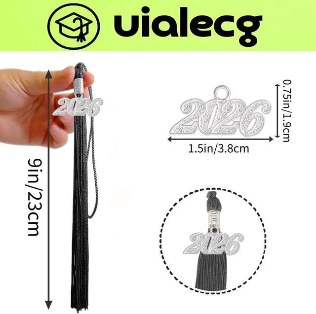 Alt view image 3 of 4 - Graduation Tassel 2026 for Grad Cap,Black Tassel with Silver Charm
