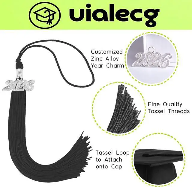 Alt view image 2 of 4 - Graduation Tassel 2026 for Grad Cap,Black Tassel with Silver Charm