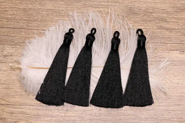 Alt view image 3 of 6 - Tupalizy 10PCS Handmade Soft Silky Tassels with Hanging Loop for Bookmarks Keychains Earring Bracelets Jewelry Making Souvenir Graduation Clothing Sewing Gift Tag Art DIY Craft Projects (Black)