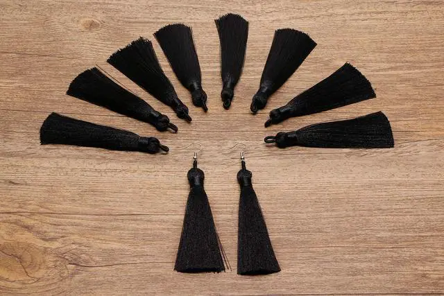 Alt view image 4 of 6 - Tupalizy 10PCS Handmade Soft Silky Tassels with Hanging Loop for Bookmarks Keychains Earring Bracelets Jewelry Making Souvenir Graduation Clothing Sewing Gift Tag Art DIY Craft Projects (Black)