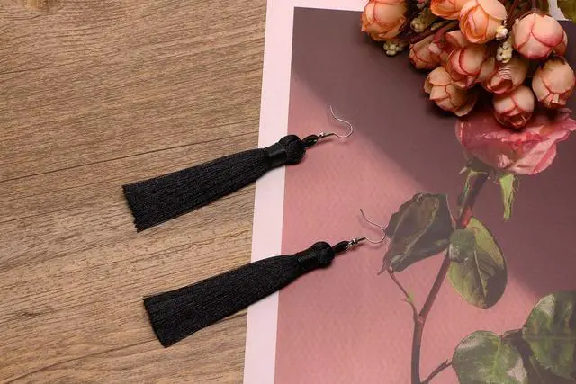Alt view image 5 of 6 - Tupalizy 10PCS Handmade Soft Silky Tassels with Hanging Loop for Bookmarks Keychains Earring Bracelets Jewelry Making Souvenir Graduation Clothing Sewing Gift Tag Art DIY Craft Projects (Black)