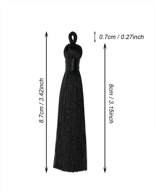 Alt view image 6 of 6 - Tupalizy 10PCS Handmade Soft Silky Tassels with Hanging Loop for Bookmarks Keychains Earring Bracelets Jewelry Making Souvenir Graduation Clothing Sewing Gift Tag Art DIY Craft Projects (Black)