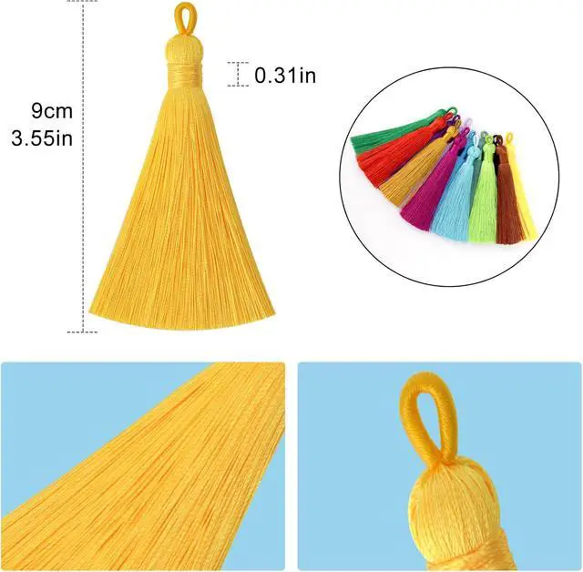 Alt view image 2 of 7 - Tassels for Jewelry Making,3.55'' Multi-Color Handmade Imitation Silk Tassels with Hanging Loop for Bookmark Bracelets Earrings Acrylic Key Chain and DIY Craft (40 Mixed Color)