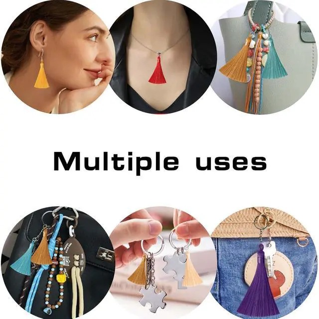 Alt view image 7 of 7 - Tassels for Jewelry Making,3.55'' Multi-Color Handmade Imitation Silk Tassels with Hanging Loop for Bookmark Bracelets Earrings Acrylic Key Chain and DIY Craft (40 Mixed Color)