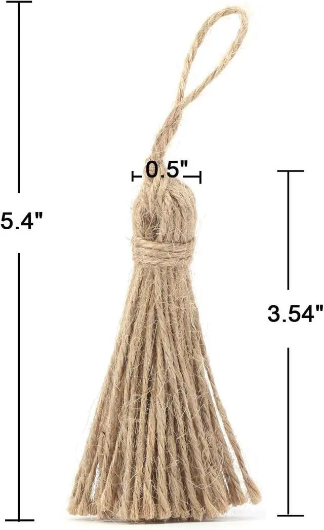 Alt view image 2 of 7 - 30 Pieces Natural Jute Tassels for Wood Beads Christmas Burlap Tassel Jute Rope Tassels DIY Wood Bead Garland Projects Decorations(5.4")