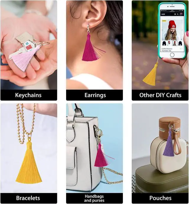 Alt view image 5 of 7 - Tassels for Jewelry Making,3.55'' Multi-Color Handmade Imitation Silk Tassels with Hanging Loop for Bookmark Bracelets Earrings Acrylic Key Chain and DIY Craft (40 Mixed Color)