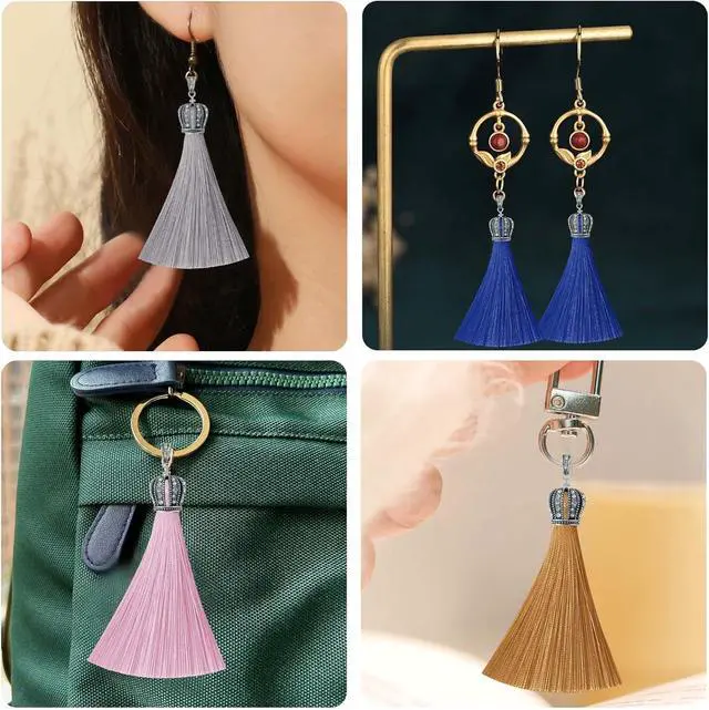 Alt view image 6 of 7 - Tassels for Jewelry Making,3.55'' Multi-Color Handmade Imitation Silk Tassels with Hanging Loop for Bookmark Bracelets Earrings Acrylic Key Chain and DIY Craft (40 Mixed Color)
