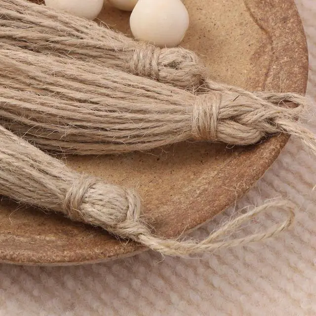 Alt view image 5 of 7 - 30 Pieces Natural Jute Tassels for Wood Beads Christmas Burlap Tassel Jute Rope Tassels DIY Wood Bead Garland Projects Decorations(5.4")