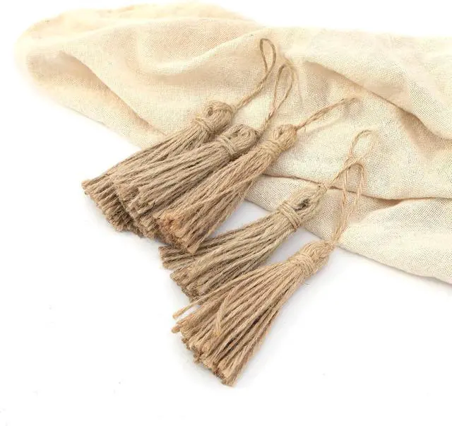 Alt view image 7 of 7 - 30 Pieces Natural Jute Tassels for Wood Beads Christmas Burlap Tassel Jute Rope Tassels DIY Wood Bead Garland Projects Decorations(5.4")