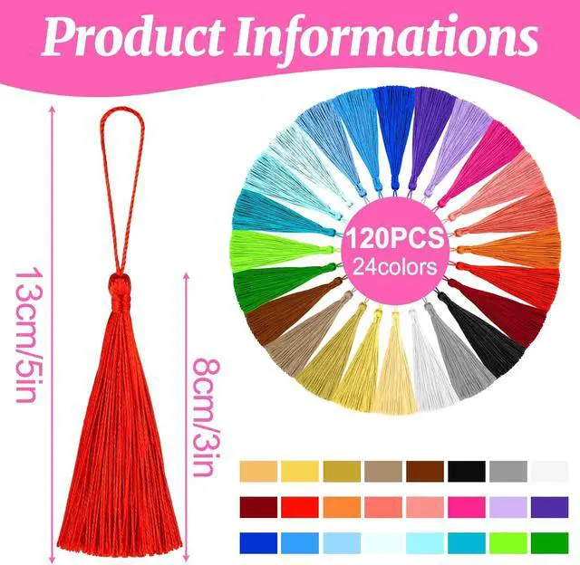 Alt view image 2 of 7 - NEBURORA 120 Pcs Bookmark Tassels Bulk 13cm/5 Inch 24 Colors Silky Handmade Soft Mini Tassel with Loops for Crafts Jewelry Keychain Making DIY Projects