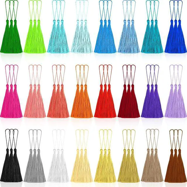 Main image of NEBURORA 120 Pcs Bookmark Tassels Bulk 13cm/5 Inch 24 Colors Silky Handmade Soft Mini Tassel with Loops for Crafts Jewelry Keychain Making DIY Projects