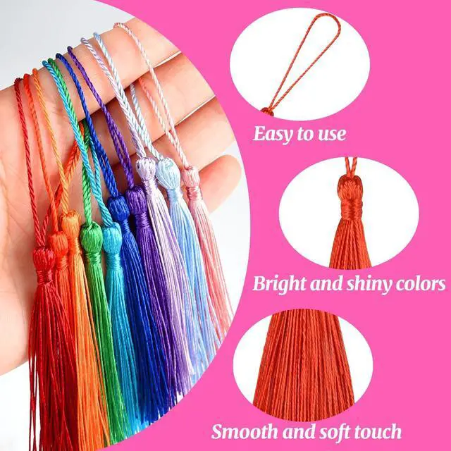 Alt view image 3 of 7 - NEBURORA 120 Pcs Bookmark Tassels Bulk 13cm/5 Inch 24 Colors Silky Handmade Soft Mini Tassel with Loops for Crafts Jewelry Keychain Making DIY Projects
