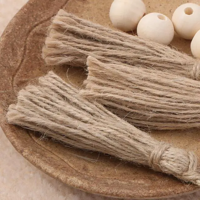 Alt view image 6 of 7 - 30 Pieces Natural Jute Tassels for Wood Beads Christmas Burlap Tassel Jute Rope Tassels DIY Wood Bead Garland Projects Decorations(5.4")